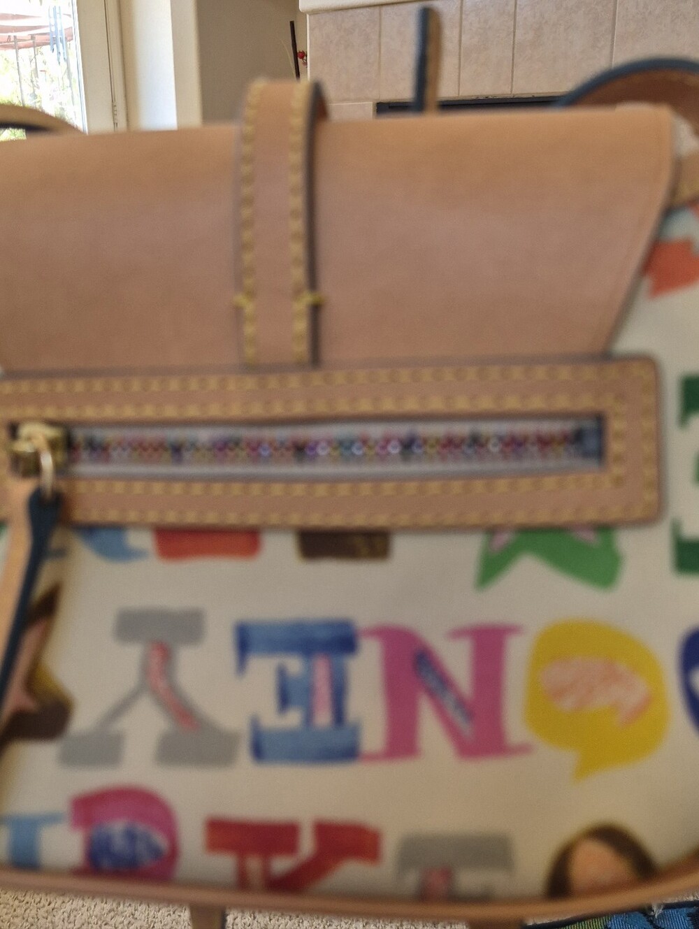 Dooney & Bourke Multicolor Letter-Print Crossbody with Tan Trim And Rainbow Zip - Picture 2 of 16
